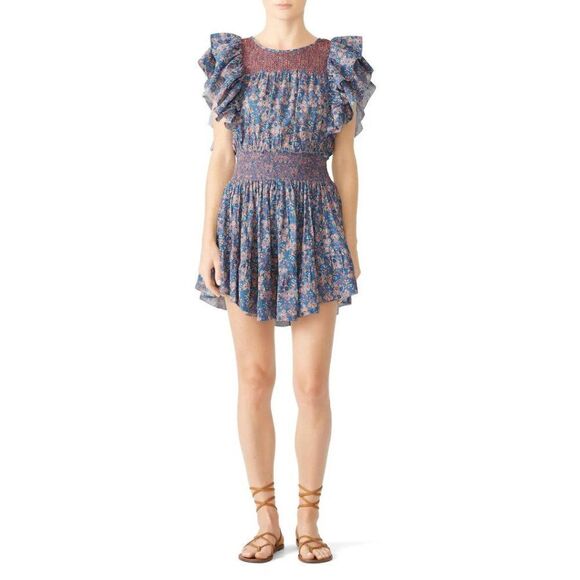 LoveShackFancy Marcella Ruffle Sleeve Floral Mini Dress - Picture 1 of 13